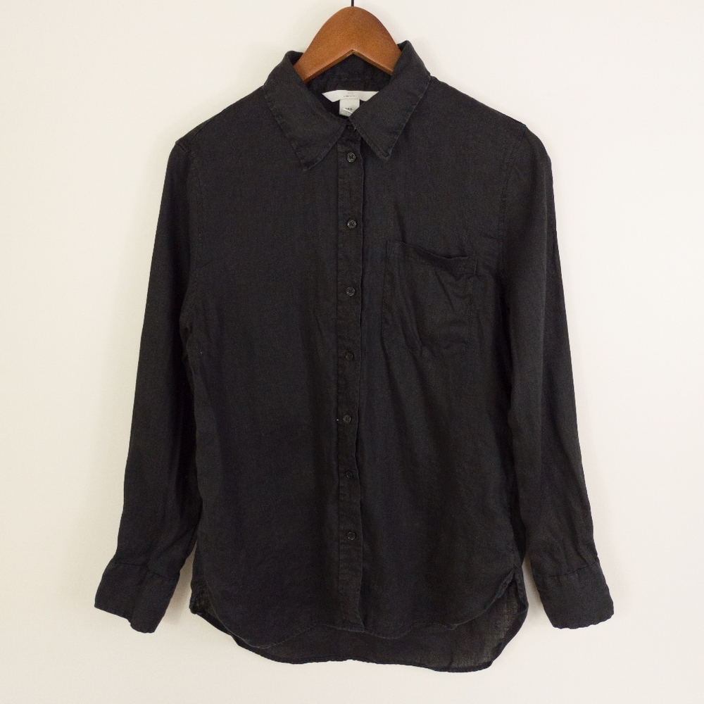 H&M Linen Button Up Shirt Black Size XS